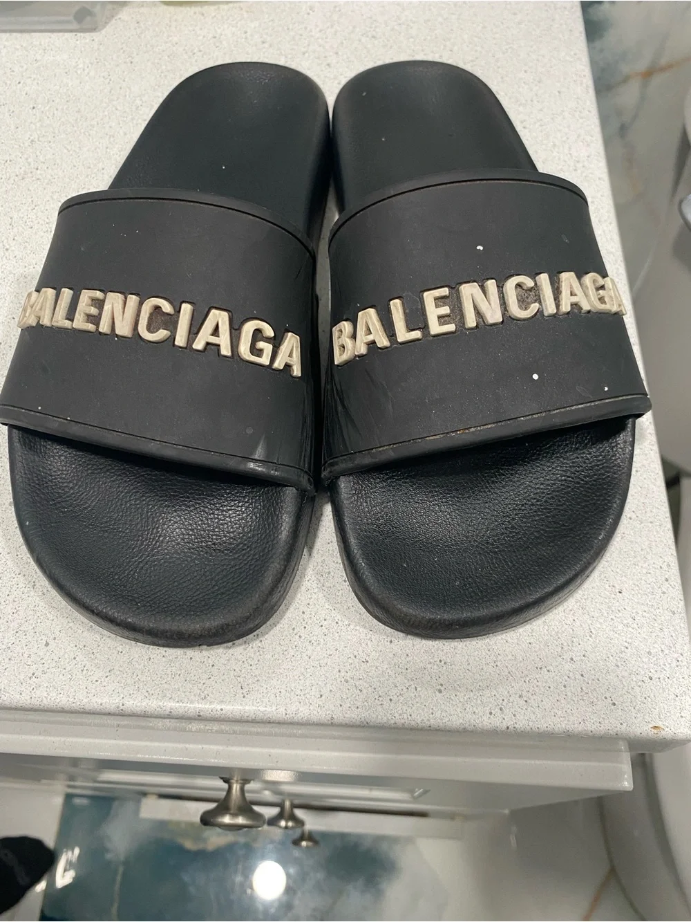 Balenciaga Kids Black Slides with Raised Ivory Logo